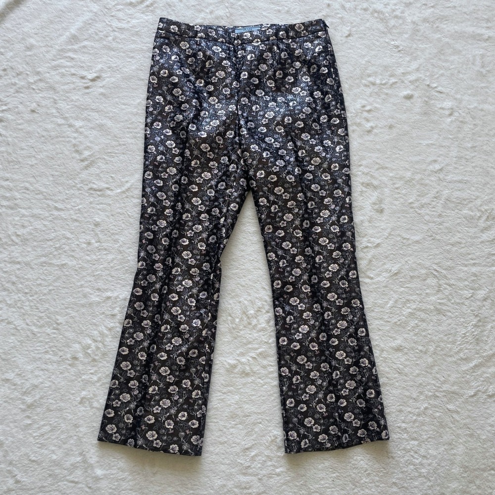 Prada Floral Jacquard Flared Cropped Trousers Pants 2017 Metallic  IT 42 / US 6